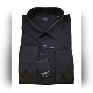 NWT Jones New York Black Herring Bone Long Sleeve Dress Shirt Slim Fit Size L